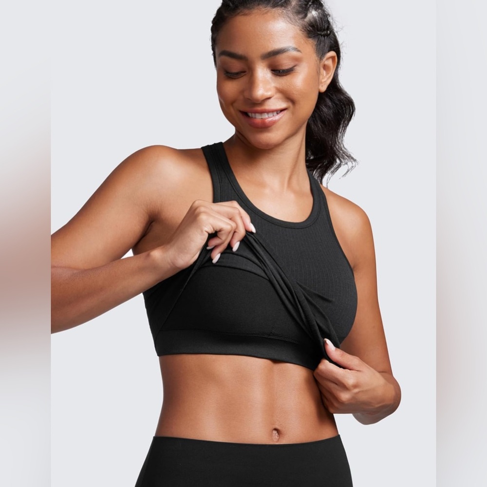 Womens Seamless Ribbed Longline Sports Bra - Racerback Crop Ribbed Tank Top M